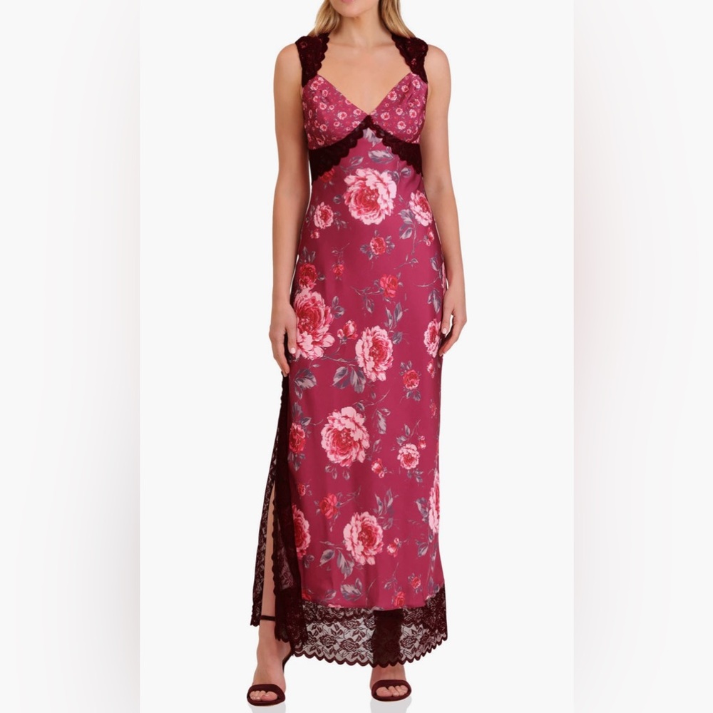 Avec Les Filles Bias Cut Lace Trim Slipdress NWOT Women's sz 10 Pink Peony Satin